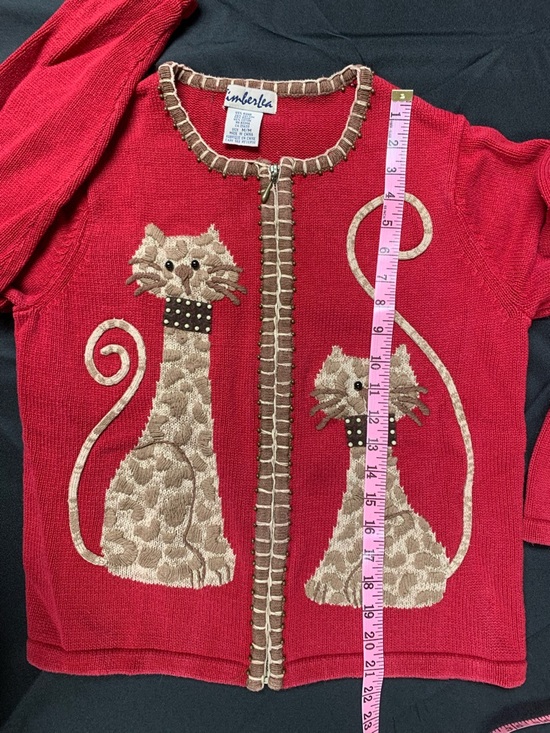 Timberlea Women’s Cardigan Size M Cat Zippered Embroidered Red - Picture 6 of 7